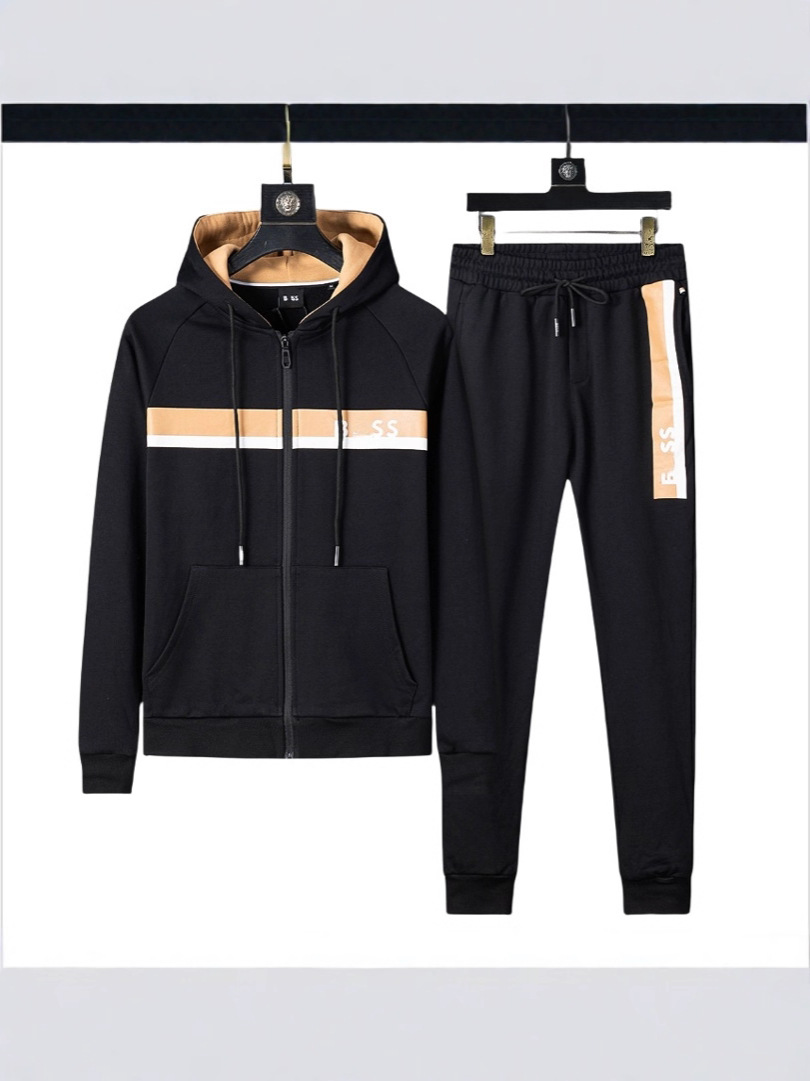 2025Ss Autumn and Winter New Men's Suit Hooded Zipper Printed Letter Fashion Slim Sports Casual Men's Suit