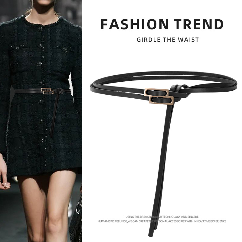 New South Korea Vintage Double Buckle Belt Women's Decorative Casual Belt Women's dress Coat Thin Waist Seal Women's Jewelry