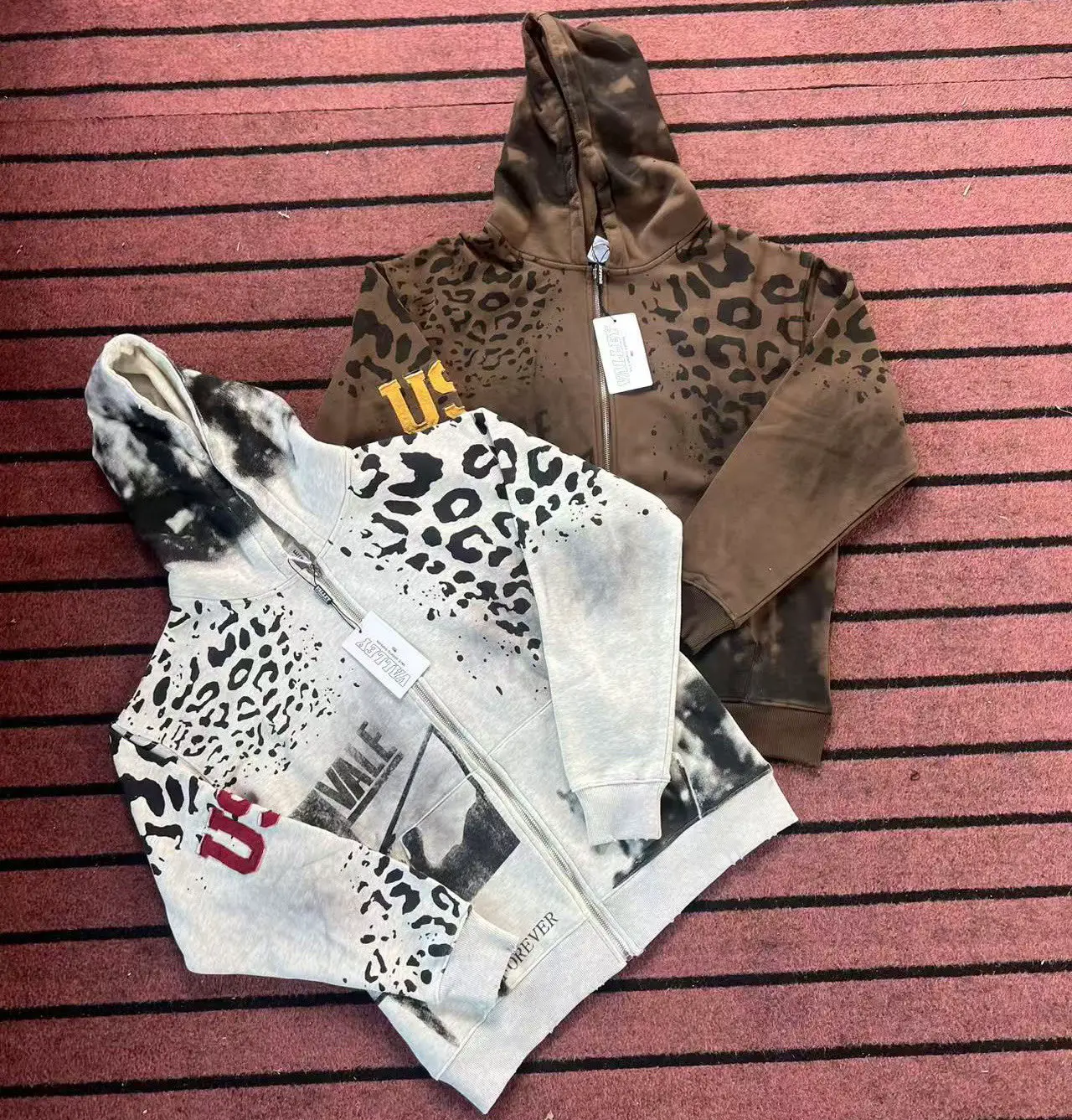 Valley Vale Dreams American High Street Style Thin Distressed Washed Zipper Hoodie and Casual Sweatpants Set