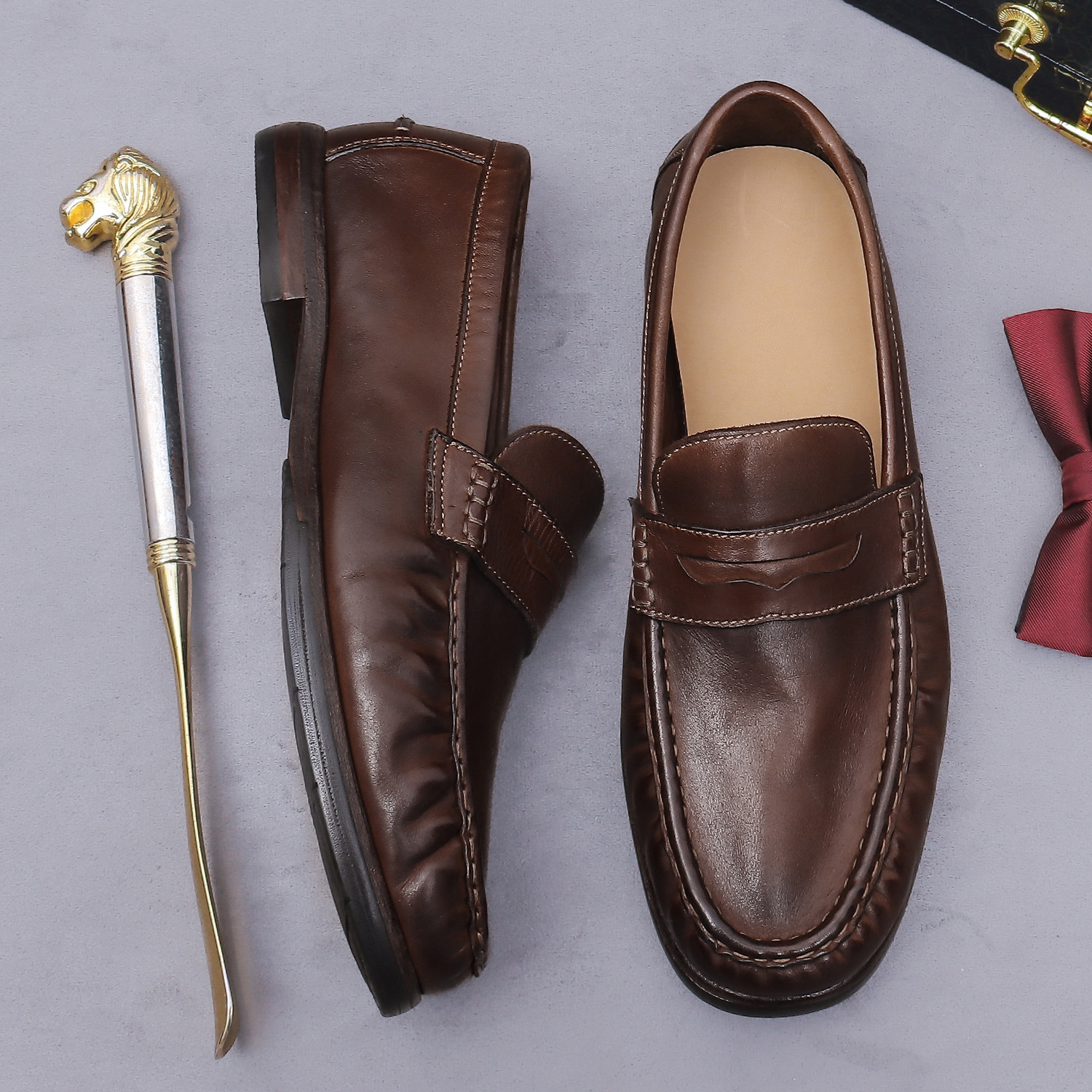 Goodyear Leather Sole Breathable Men's Loafers Casual Korean Style Leather Shoes Large Size Slip-On