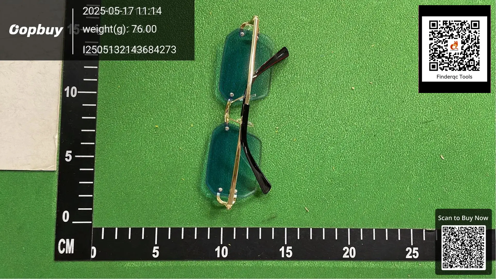 Rimless Square Sunglasses Green Lenses Gold Frame