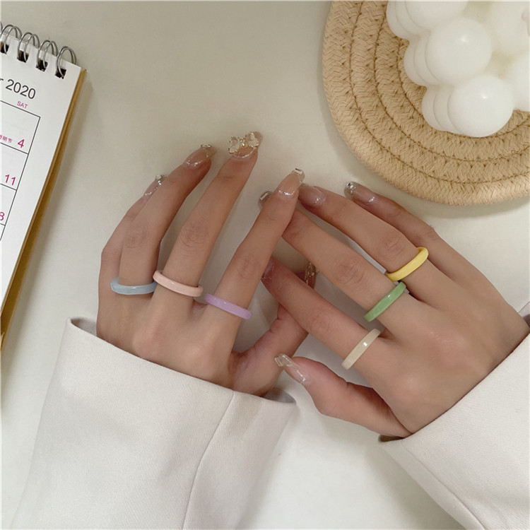 Plain Ring Five-Piece Set, New Trendy Ins-Style Acrylic Rings, Fresh Candy-Colored Index Finger Rings