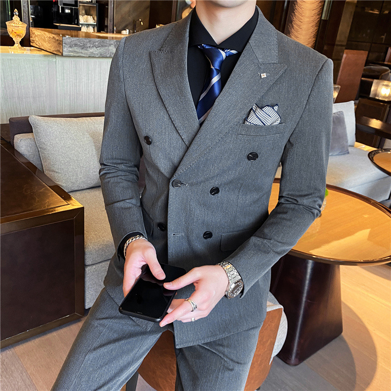 Men's Suit Set for Spring and Autumn, Korean Style Slim Fit Business Suit, Professional Formal Wear, Groomsman Suit, Groom's Wedding Attire