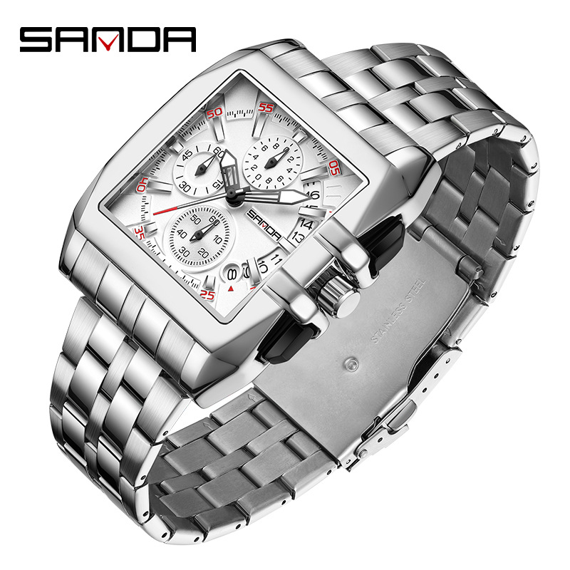 Sanda Brand Men's Watch Business Six-Pin Multi-Function Chronograph Watch Luminous with Calendar Quartz Watch Wholesale