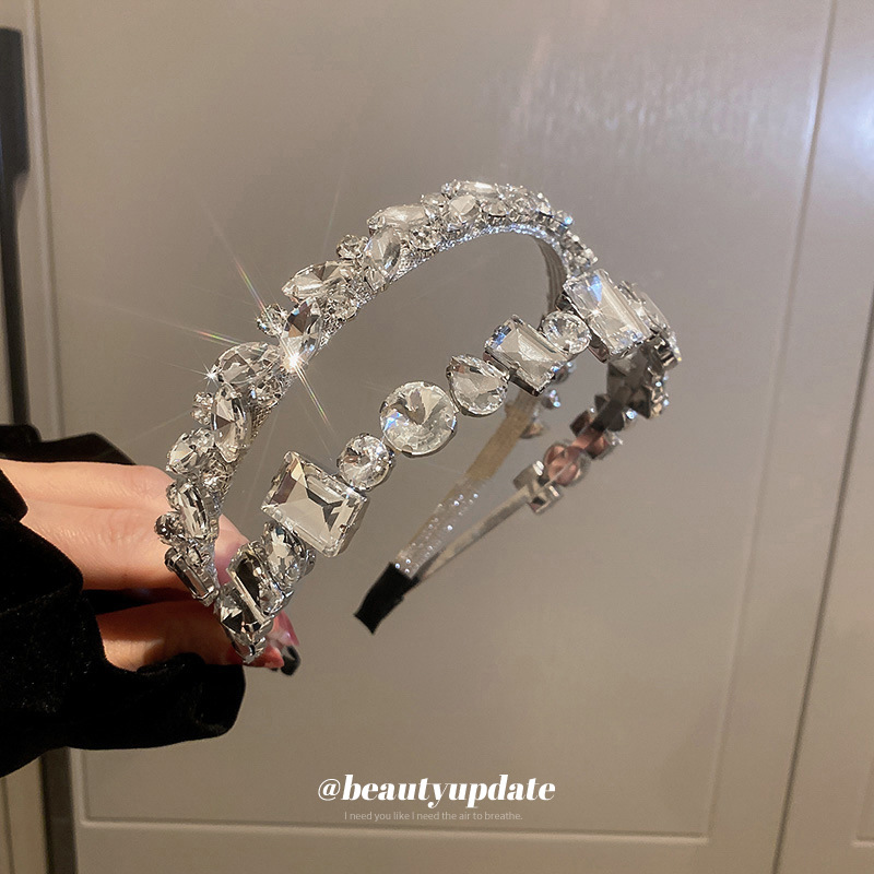 Circle Square Diamond Headband South Korea Design Super Flash Pressure Headband Fashion Personality Internet Celebrant All-match Hair Accessories for Women