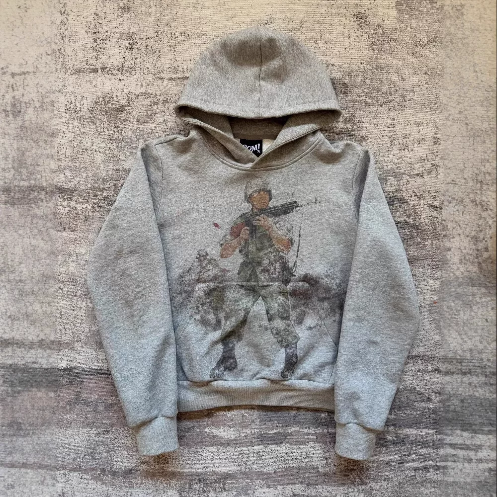 2025 European and American new hooded sweatshirt, military retro printed loose street sports hooded sweatshirt jacket