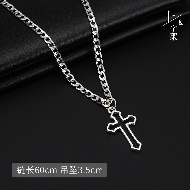 European and American fashion Cross hip hop men's necklace punk style design niche all-match jewelry men's and women's sweater necklace