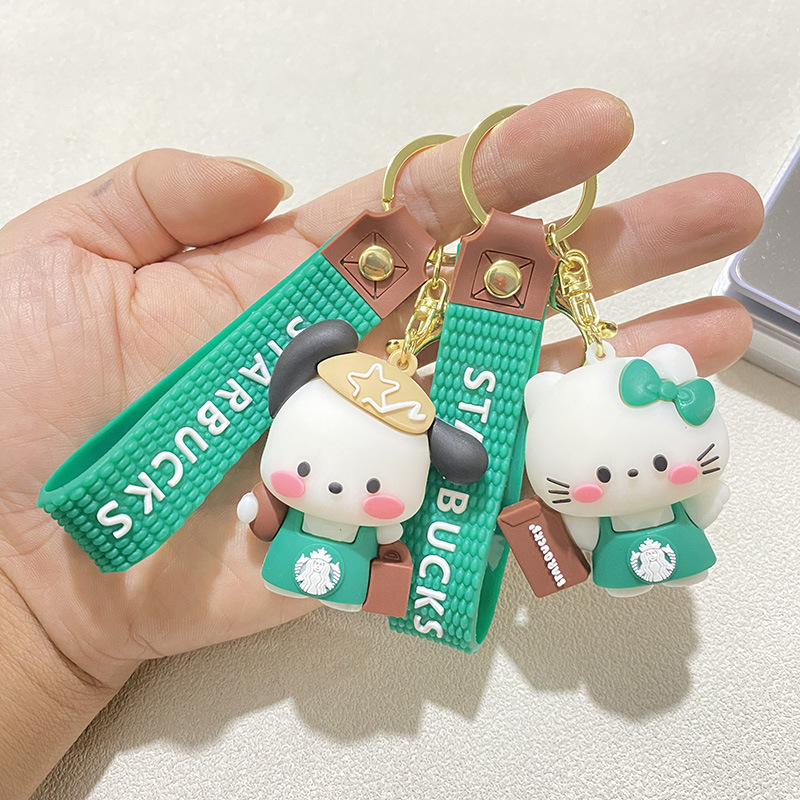 Sanrio Starbucks Parchia Dog KT Cat Keychain Cute School Bag Pendant Accessories Baby Machine Small Gift Wholesale