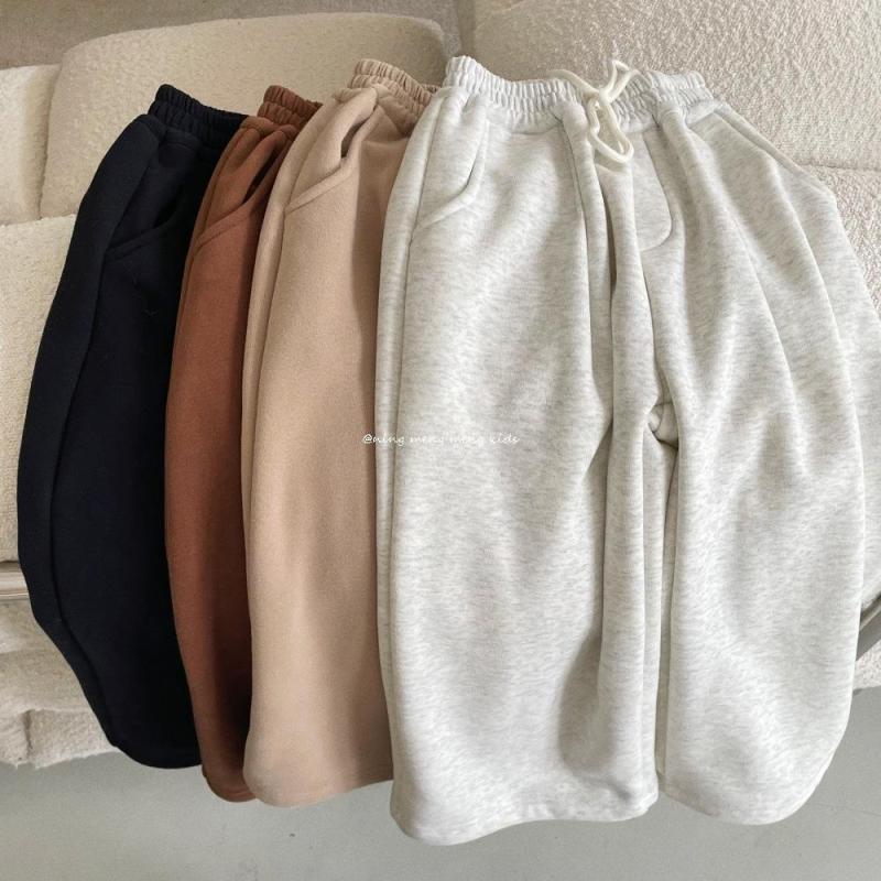 Autumn and Winter Men's and Women's Children's Wear Casual Pants Baby Western Style Children's Personalized Trendy Korean Style Sweat Pants Thickened One-piece Velvet Wide-leg Pants