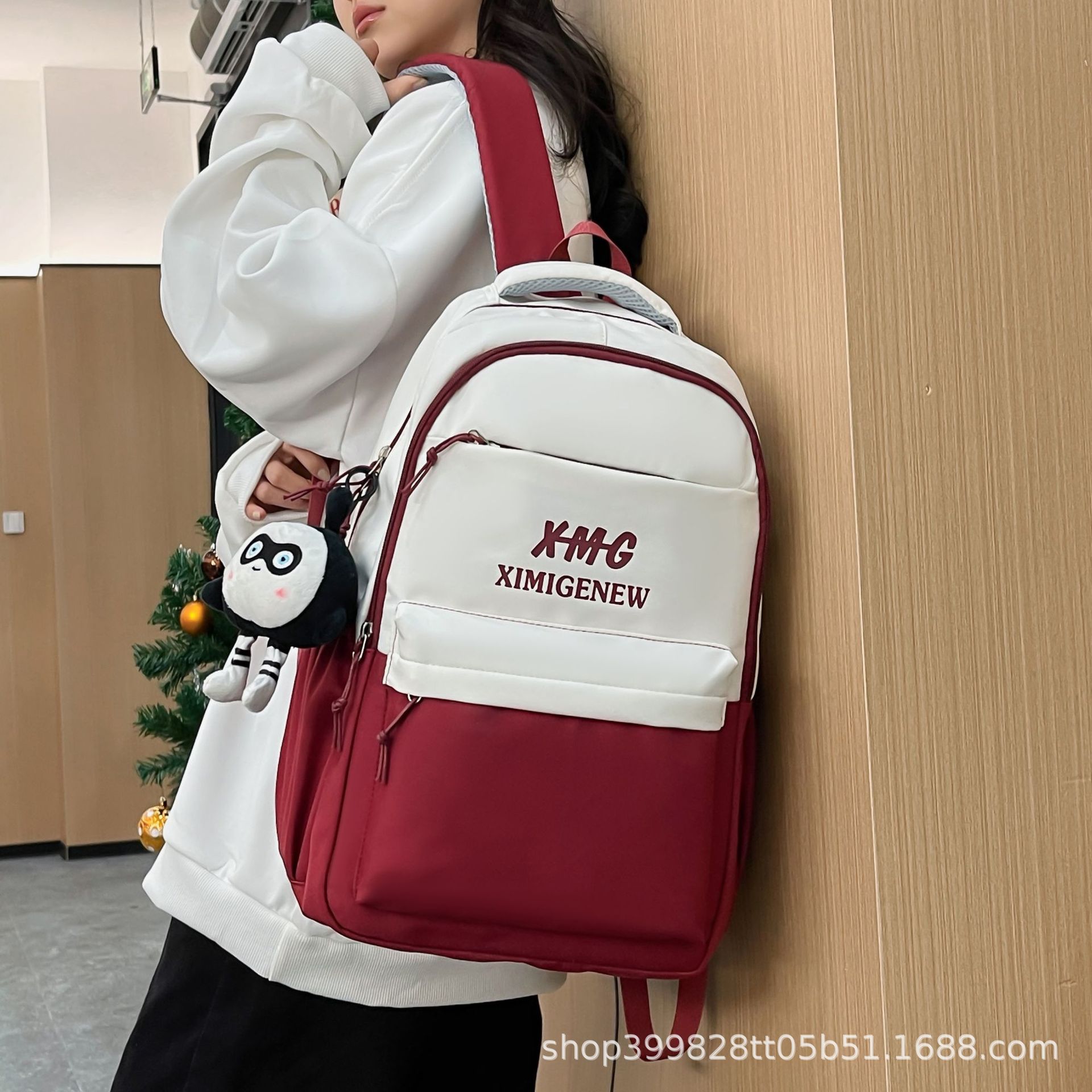 Korean Style Contrasting Color Backpack Junior High School Student School Bag Large Capacity Computer Bag New Letter Printed Backpack Wholesale