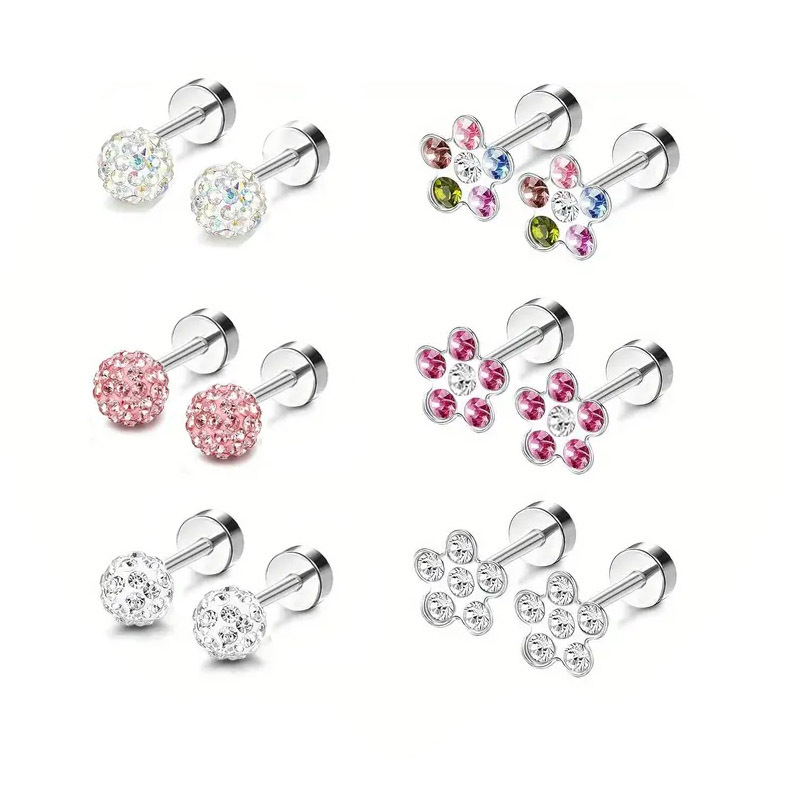 Stainless Steel Micro-inlaid Zircon Earrings Colorful Simple Soft Ceramic Ball Small Lip Nail Lip Ring Human Piercing Piercing Jewelry