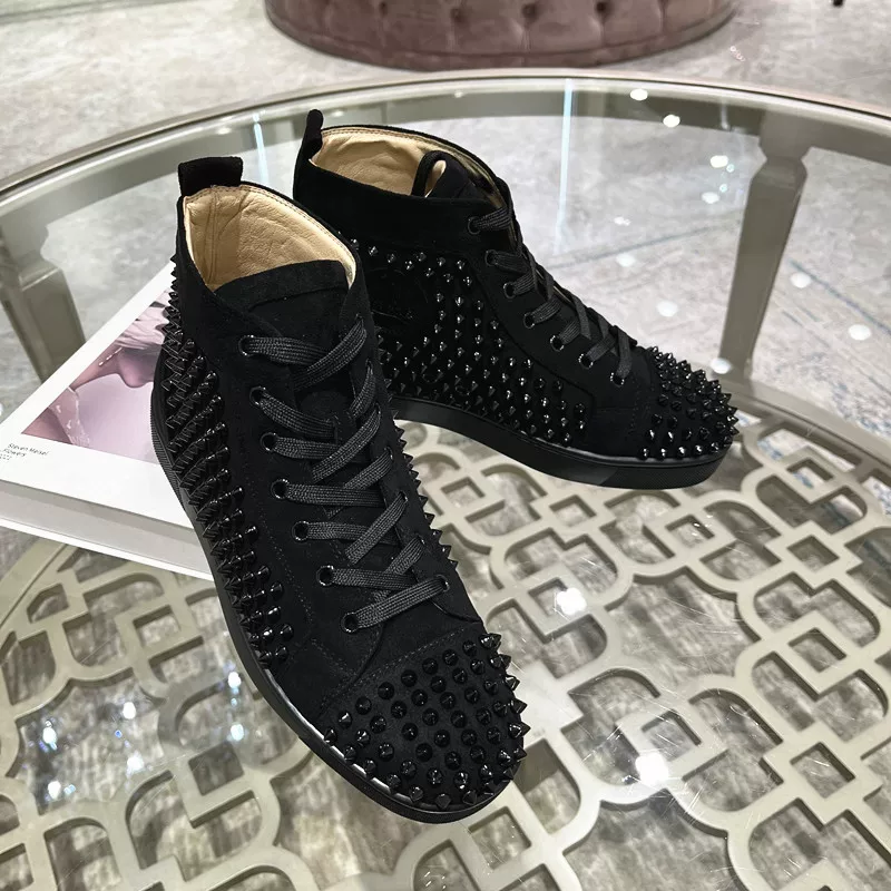 2026 New European Style Men's Shoes with Rivets, High-Top Shoes, Genuine Leather, Red Sole, Suede, Trendy Men's Sports Casual Sneakers