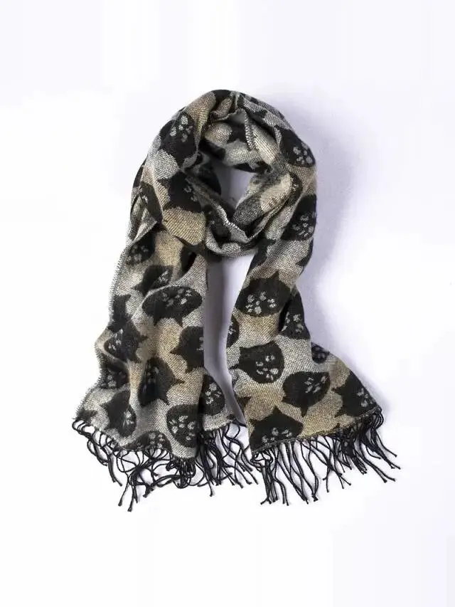 Cute Cat Autumn and Winter Cartoon College Style Soft Girl Scarf Japanese Luxury Brand Ne-Net Surprised Cat Unisex Couple Style