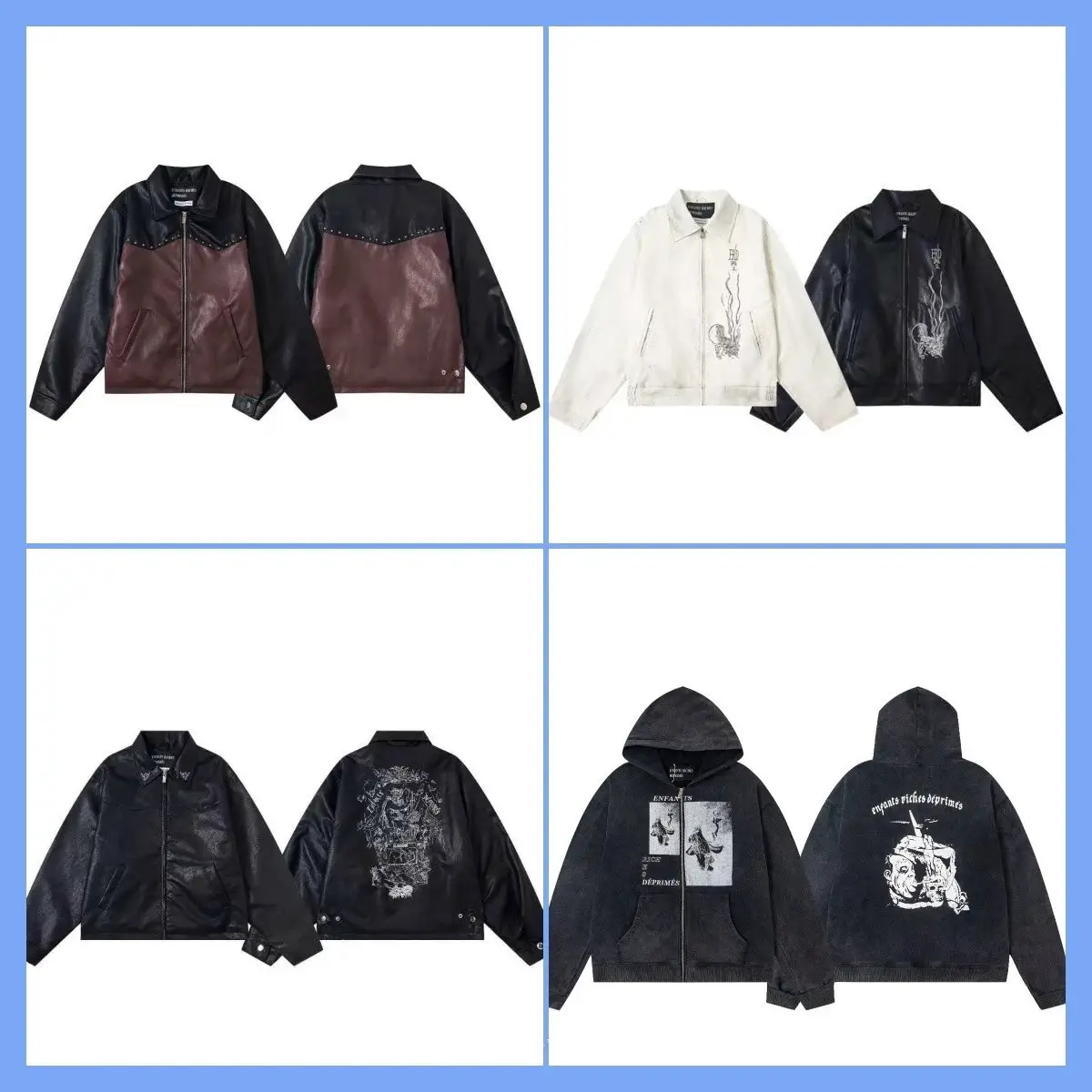 西部红色刺绣皮衣夹克外套连帽衫眼