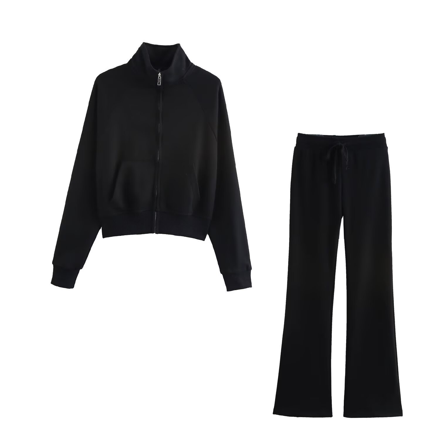 Europe and the United States cross-border women's wholesale 2025 spring new zipper long sleeve jacket coat high waist flared pants sweater suit