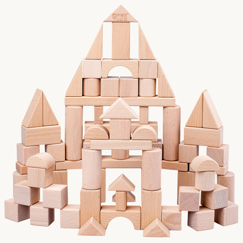 Wholesale Children's Wooden Geometric Shape Color Cognitive Beech 28 Grain Wooden Box Log Color Building Blocks Educational Toys