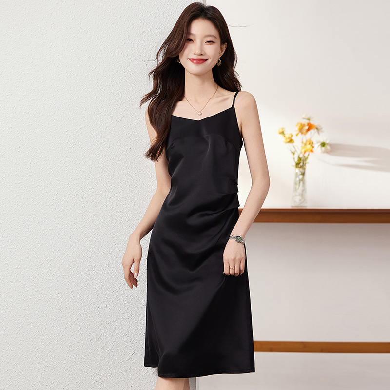 French Sling dress Women's Spring and Autumn Summer New High-end Sense Inner Base Medium-length Acetic Acid Satin Skirt