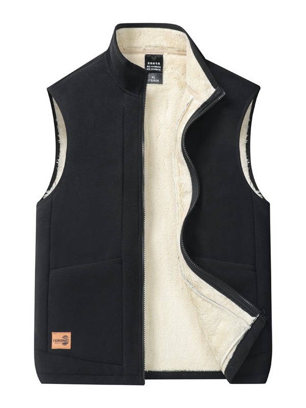 Spring and Autumn Lamb Wool Vest for Men, Warm Casual Stand Collar Sleeveless Double-Sided Fleece Cross-Border Vest Jacket