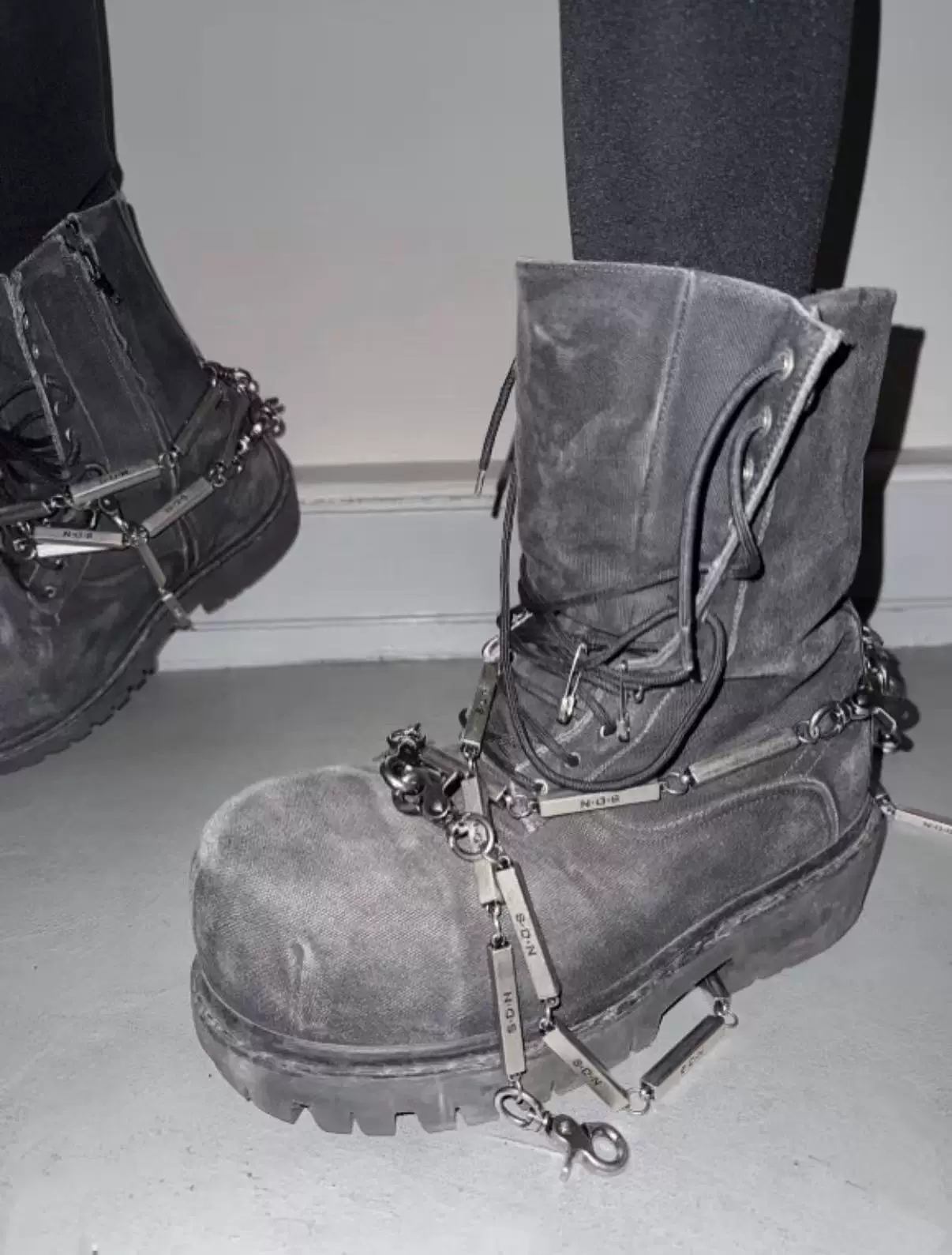 Societydenobodies新款暗黑先锋DENIM CHAIN方块条形牛仔裤链项链
