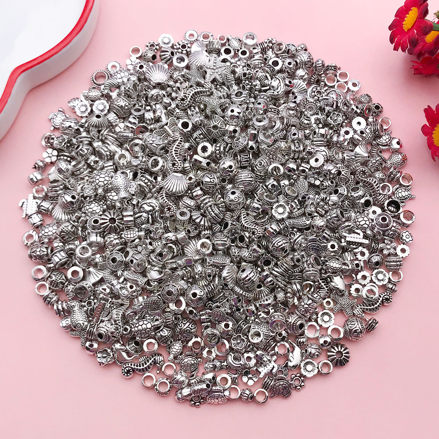 Random Mixed Ancient Silver Spacer Beads DIY Bracelet Necklace Beaded Jewelry Small Accessories Material Amazon Cross-border Hot Selling