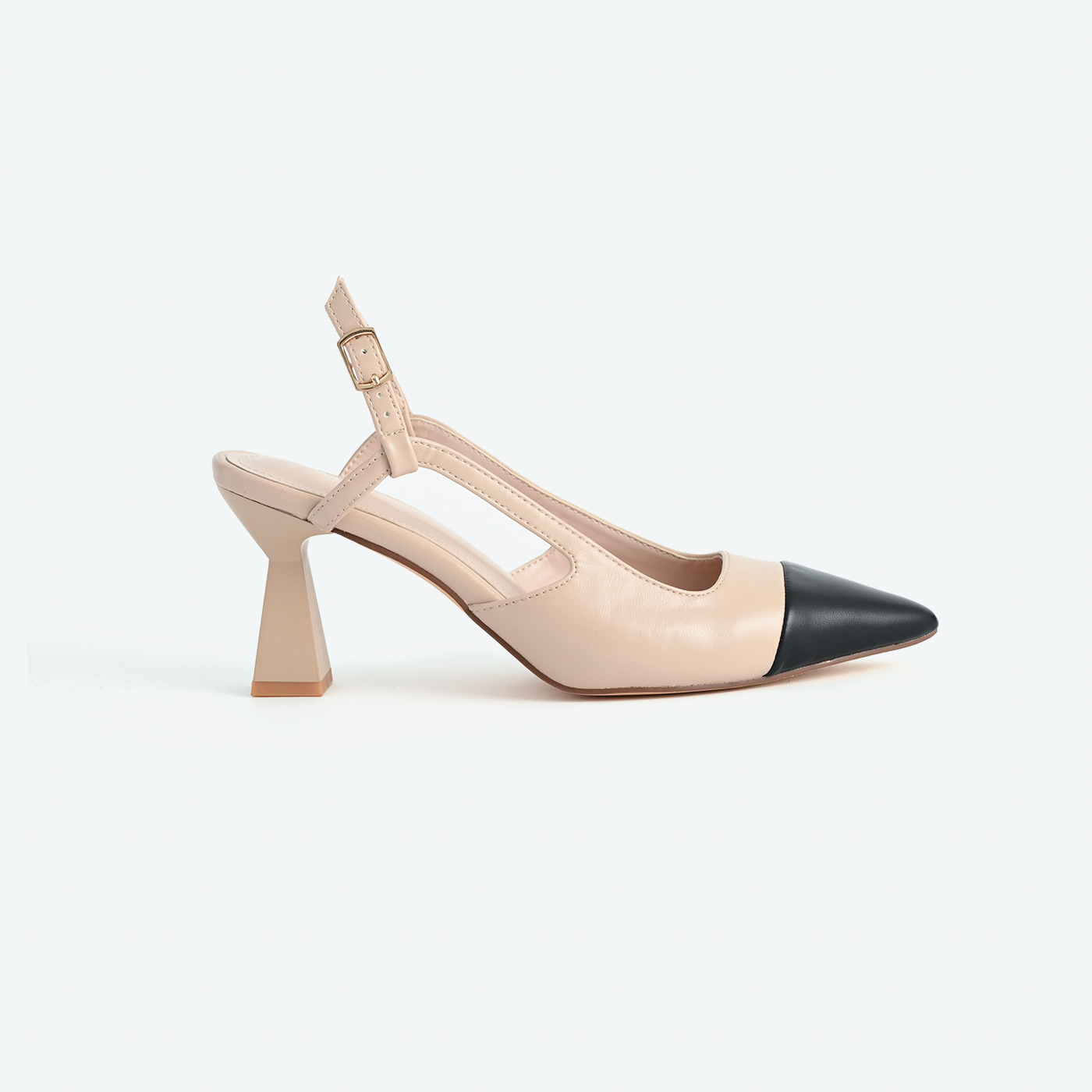 Customized New Summer Small Fragrant Style Thick Heel Flats for Women with Square Toe Double Color Matching Medium Heel Back Empty Toe Sandals