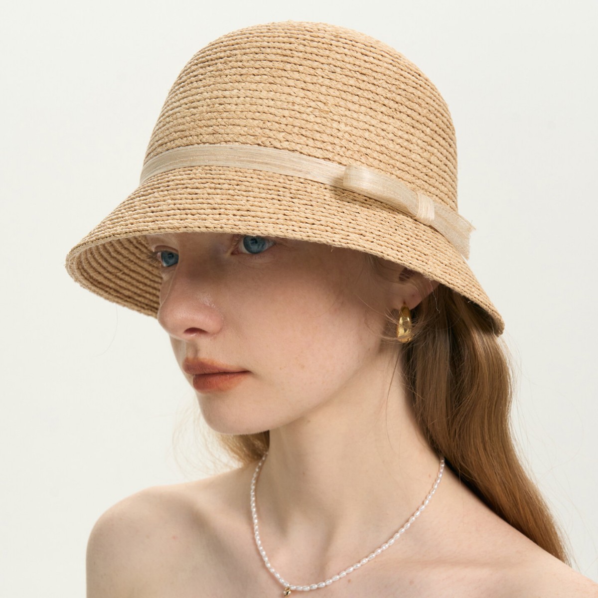Li Cheng Spring/Summer French Hepburn Style Raffia Straw Hat for Women, New Style Face-Slimming Bucket Hat for Outings, Sun Protection Sunshade Hat