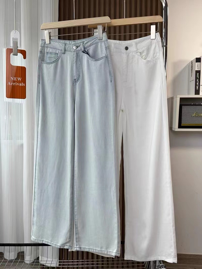 Soft to cry! Tencel Fabric Light Color Thin Women's Summer Narrow Loose Straight Dosing Wide Leg Denim Trousers