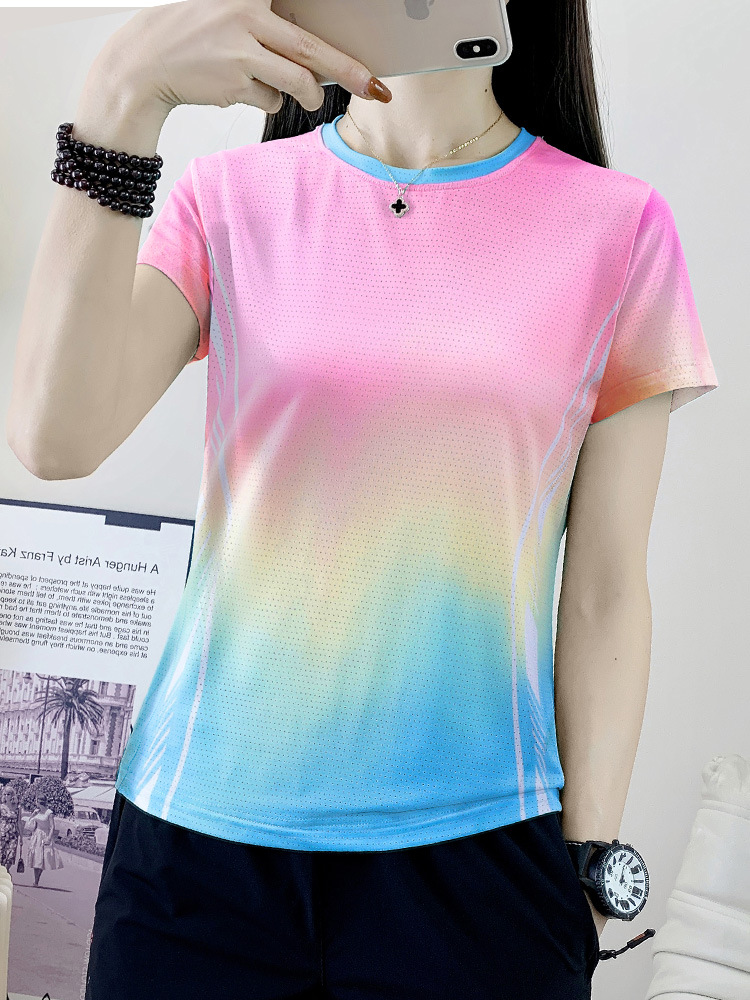 Summer Quick-Drying Clothing for Women, Short-Sleeved and Thin, 2026 New Outdoor Sports Running Tops, Ice Silk Gradient Breathable T-Shirts