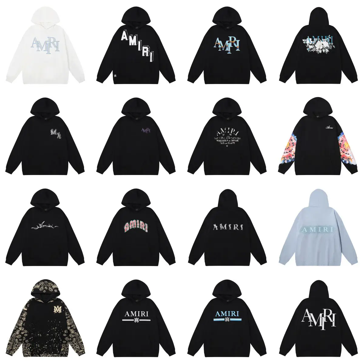 AM1R1 ICON High Street Trendy Brand Crack Letter LOGO Splash Ink Flow Paint Graffiti Embroidered Hoodie Hoodie Men
