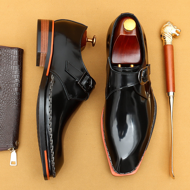 [vip for] Mengke shoes leather shoes high sense patent leather bright men's shoes British buckle business casual formal wear