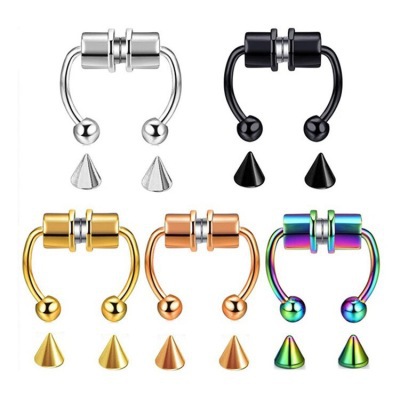 Gaibei cross-border stainless steel magnet nose ring with ball tip cone non-perforated titanium steel nose nail spot supply nose clip jewelry