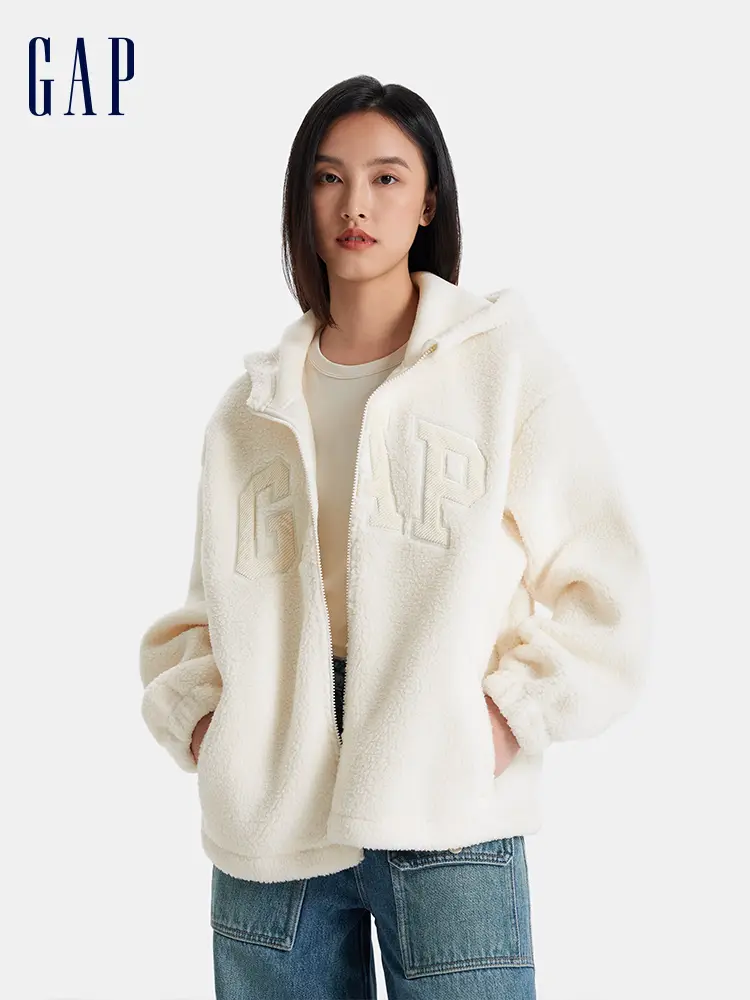 Gap Women's Clothing Fall and winter Stylish Patch Embroidered Logo Imitation Cashmere Hooded Sweatshirt thickened Outwear 600757