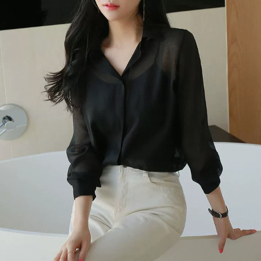 Semi-Sheer Chiffon Shirt for Women, New Spring/Summer Style, Fashionable Casual Commuter Jacket with Sun Protection, Cross-Border Supply