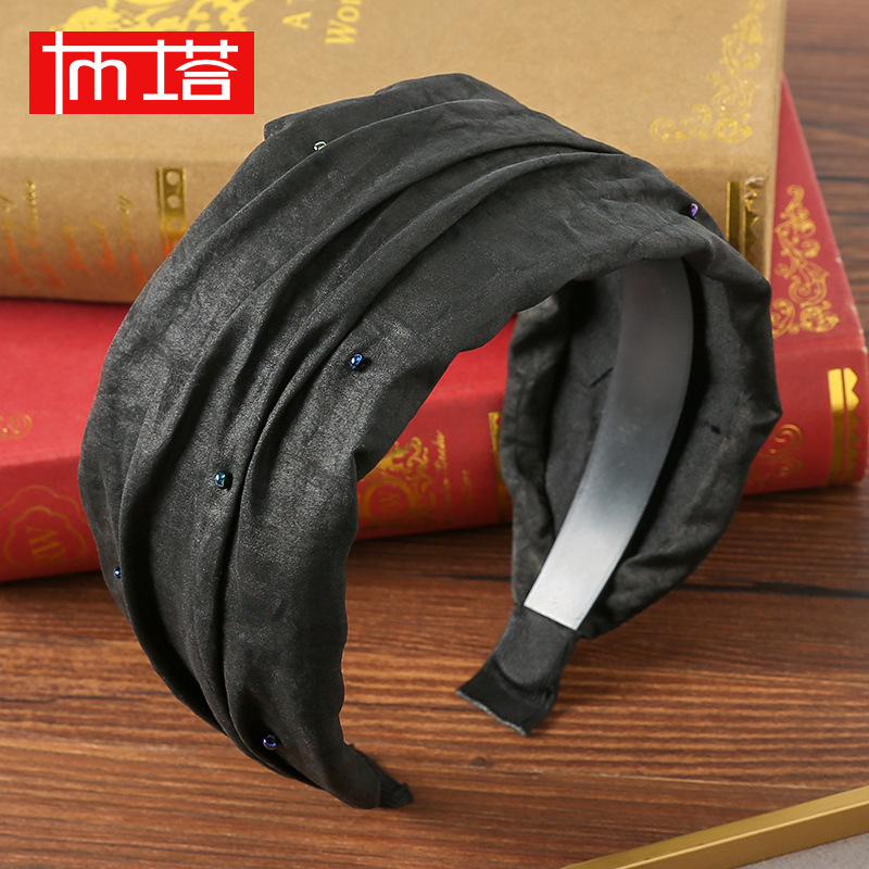 Buta Xiangyun Yarn Headband Silk Retro French Headwear Wide Headband Outgoing All-match Mulberry Silk Headband PT1166