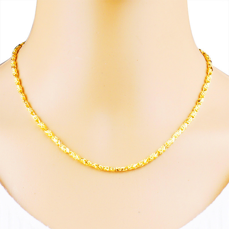 Gold-Plated Brass Inverted Mold Necklace for Women, Vietnamese Goldfish Lucky Clover Necklace, 24K Real Gold Plated Necklace