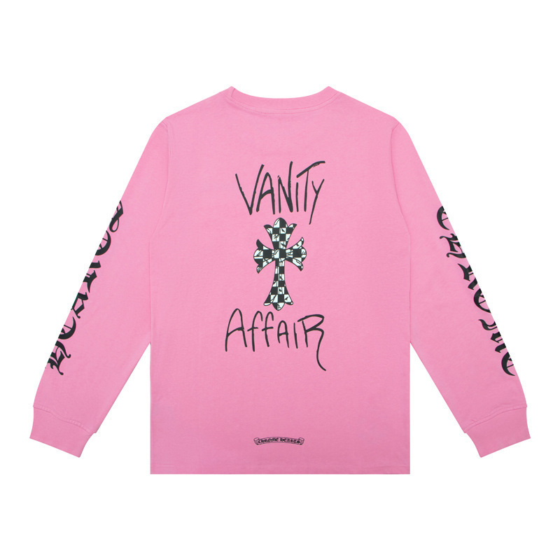 Cross-Border Chrome Heart High-Quality Double Yarn Round Neck Men's and Women's Printed Long-Sleeved T-Shirt Letter Cotton