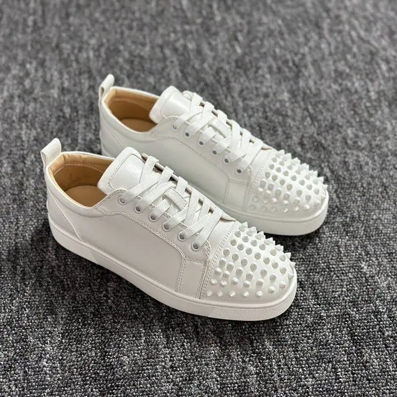 2026 European Cl Red-Soled Lace-Up Casual Sneakers New Men's Shoes Fashion Studded Trendy White Shoes Women's Couple Style