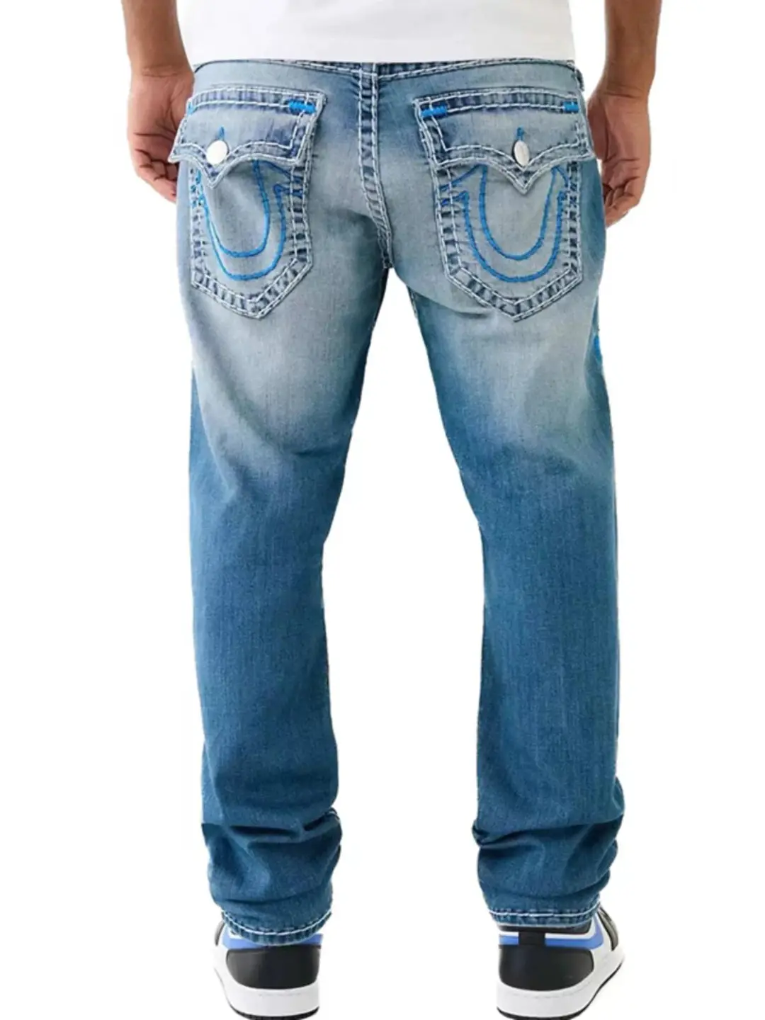 American Style Trendy Brand Religious Faith Jeans Men's Big Buddha plus size White Thick Line Loose Straight Straight Maitreya Casual Pants