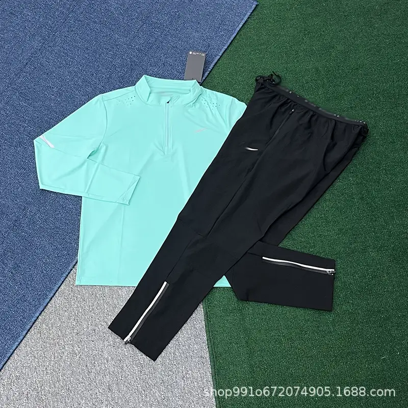 Wholesale Men's Casual Long-Sleeve Long Pants Set Sports Quick-Dry Casual Sports Style Half-Zip Pullover with Trendy Cuffs