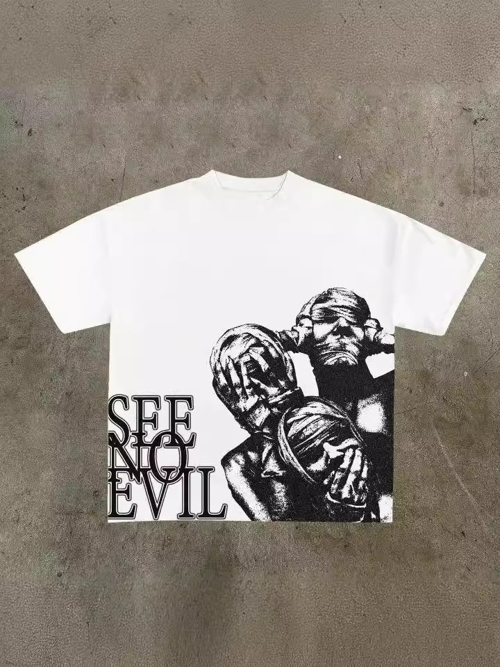 Harajuku Street Print Oversized T-Shirt Gothic Style 2026 Graphic T-Shirt Y2K Top Armed Gothic Men's Short Sleeve