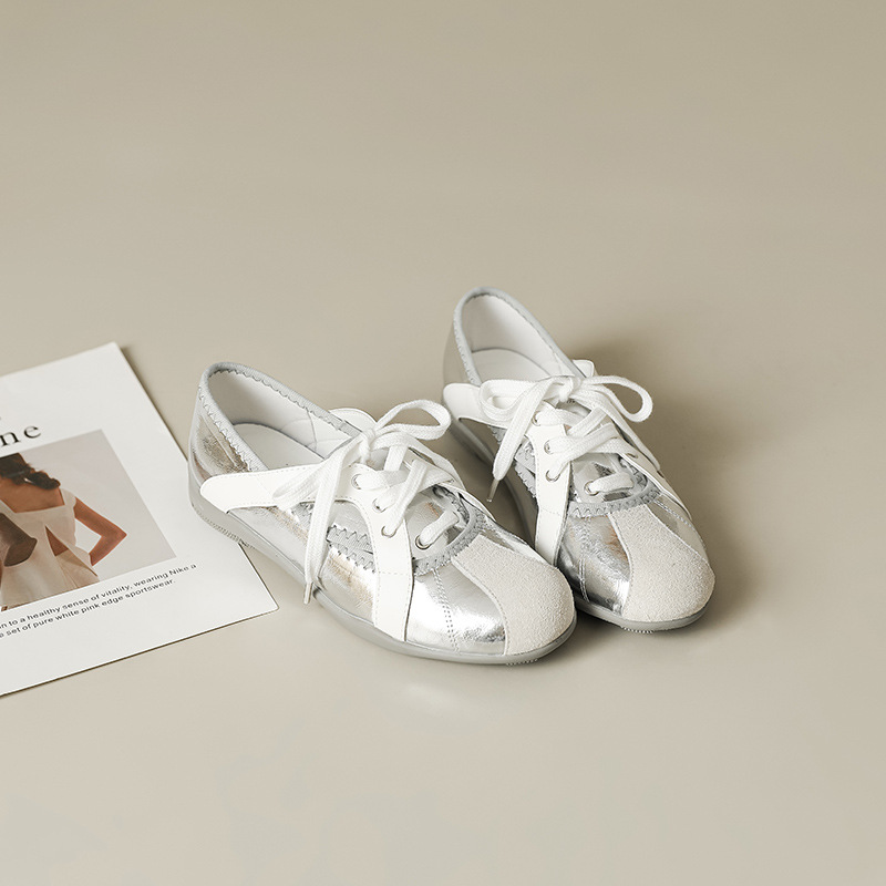 2026 New Style White Comfortable Fashionable Versatile Summer Genuine Leather Soft-Soled Shallow Casual Spring Chunky Heel Ballet Shoes