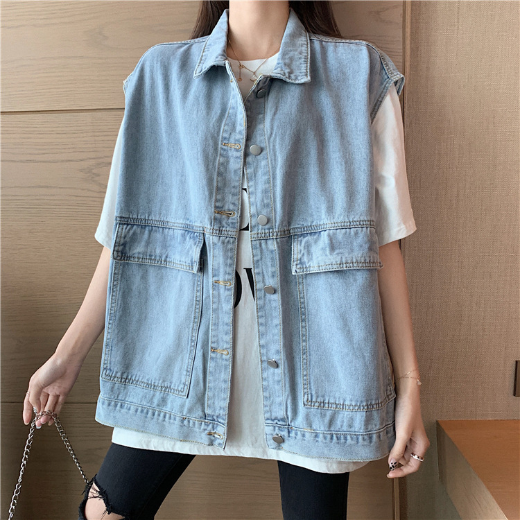2021 Harajuku Vest Denim Jacket Women's Loose Korean Style Outer Wear Spring and Summer Student Vest Waistcoat Top