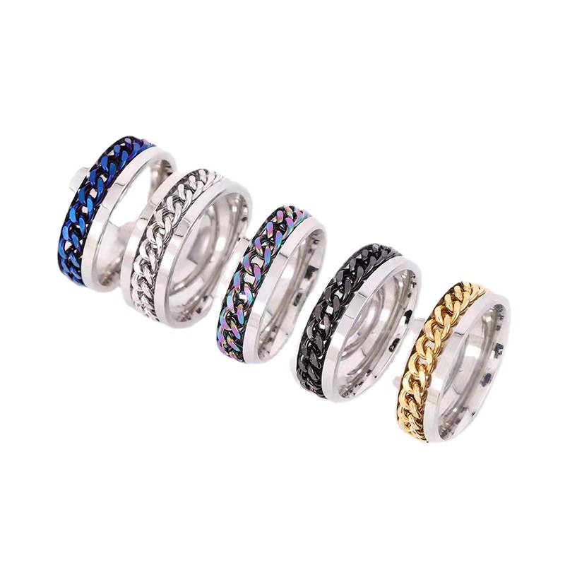 Stress Relief Stainless Steel Men's Transfer Ring Titanium Steel Chain Rotatable Stress Relief Ring Jewelry Geometric Type