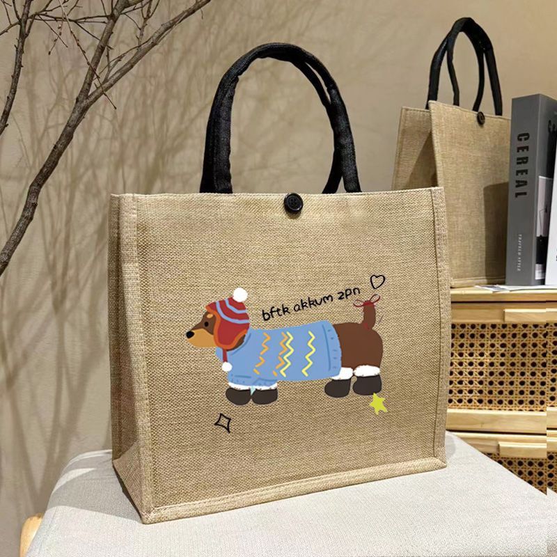Strictly Selected Linen Handbag Large Capacity Printed Work Commuter Linen Bag Mummy's Vegetable Hand Bag Tote Bag