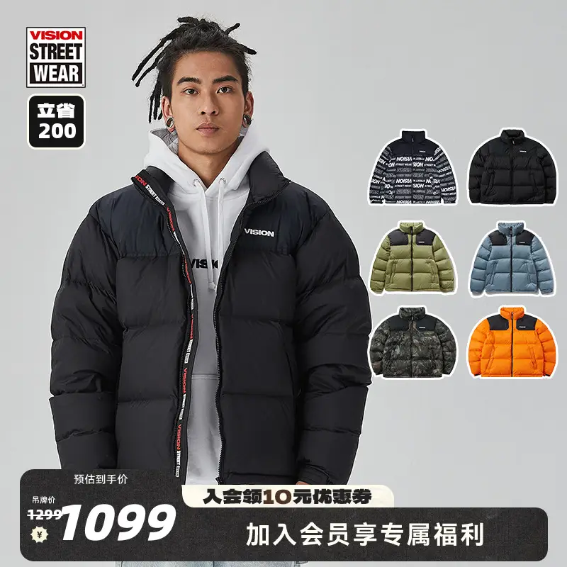 Vision Official American Street Classic Contrast Color Patchwork Bread Jacket Short Down jacket Outwear Men and Women