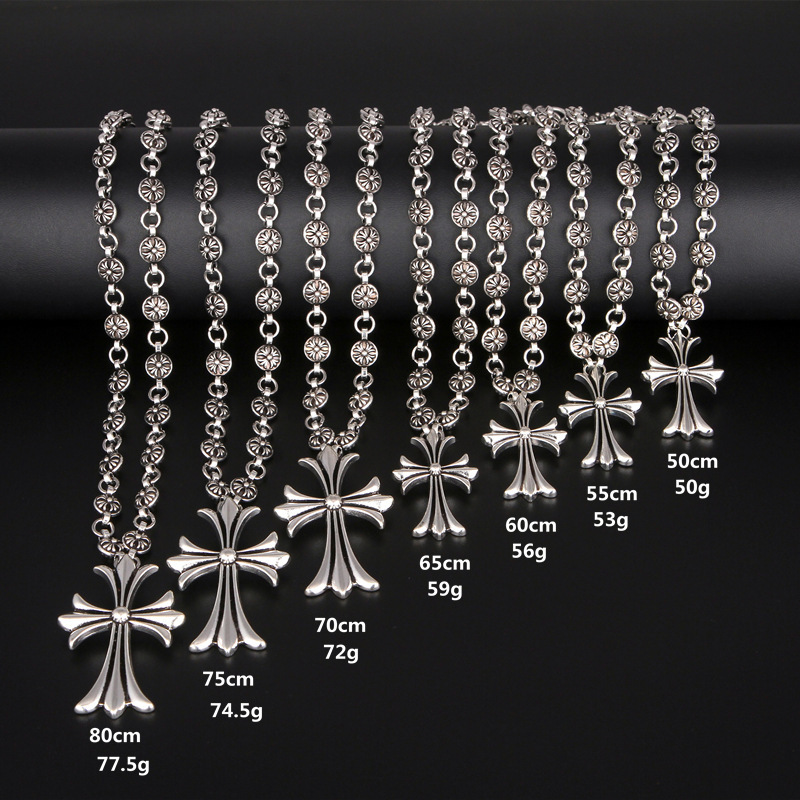 Crow Star Ch Hip-Hop Nightclub Trendy Brand Cross Necklace Handmade Chain Valentine's Day Gift Retro Imitation Silver Jewelry Hanging Chain QC-foto från 1688 på Qualit.ly