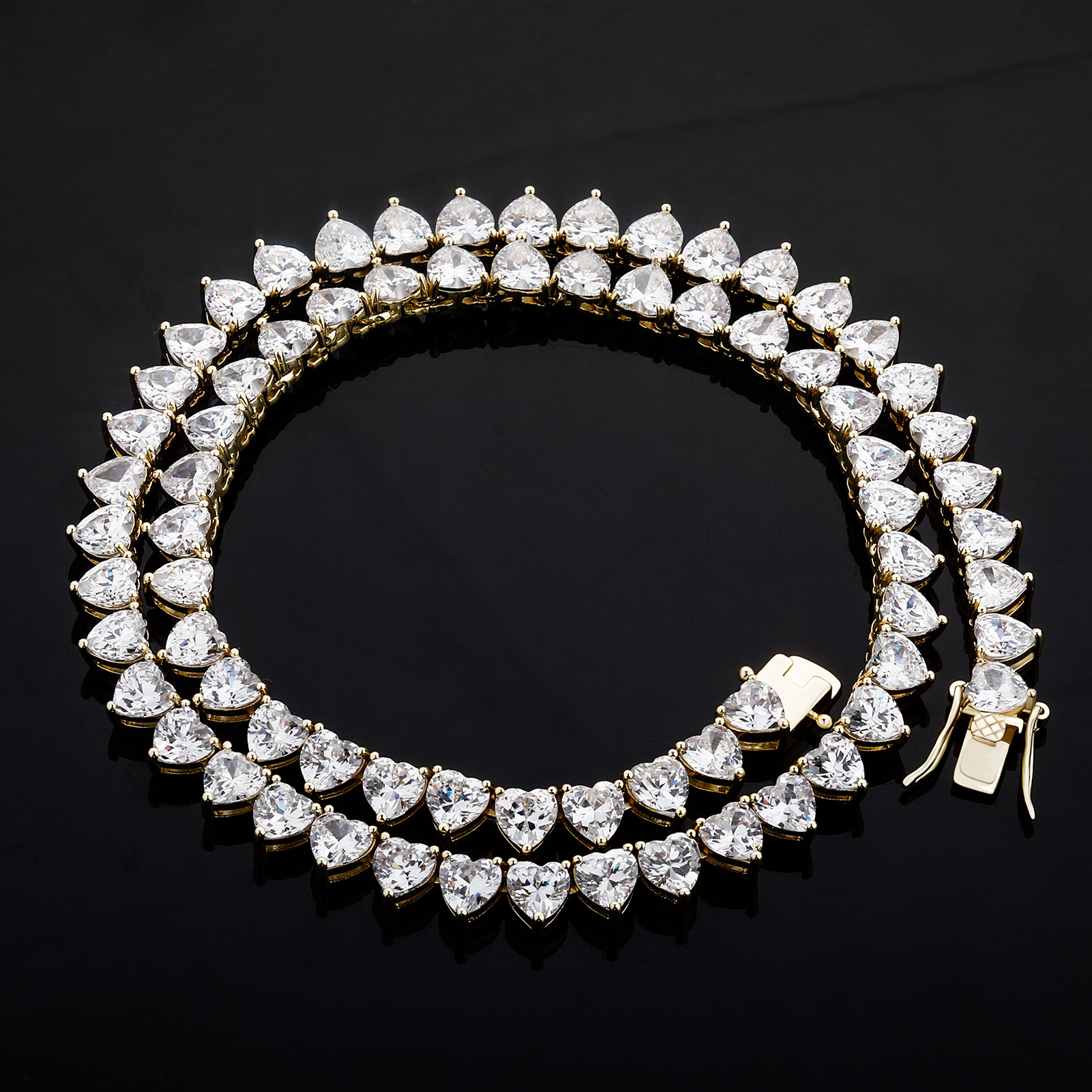 Gold Australia Jewelry Europe and America ins4/6MM Hip Hop 3 Claw Tennis Chain Full Zircon Love Necklace Men's and Women's Joker Heart-shaped