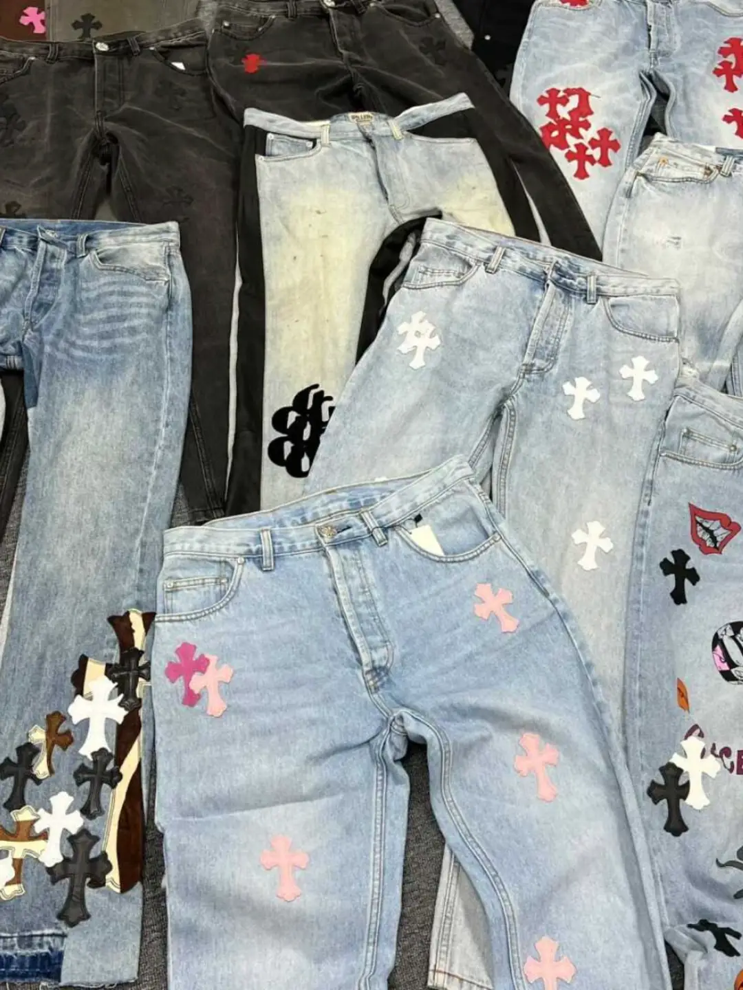CH Trendy Denim limited black and white zebra cross Embroider Straight-leg distressed washed Casual pants