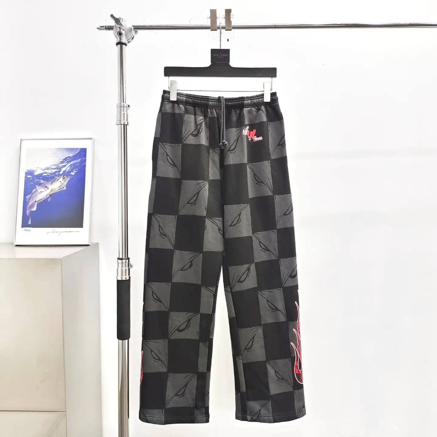 Matty Boy Anti Promo Hoodie Flame Love Black Grey Grid Straight leg Waist Pants Pants