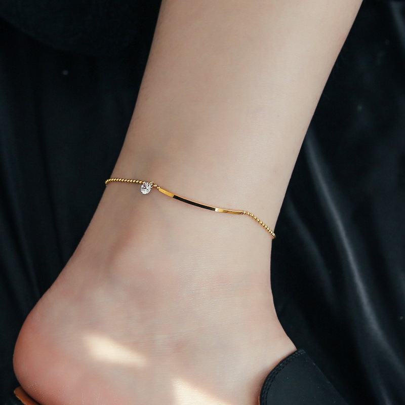 New fashion summer ladies 18K gold feet chain net red smile zircon ins anklet women simple do not fade wholesale